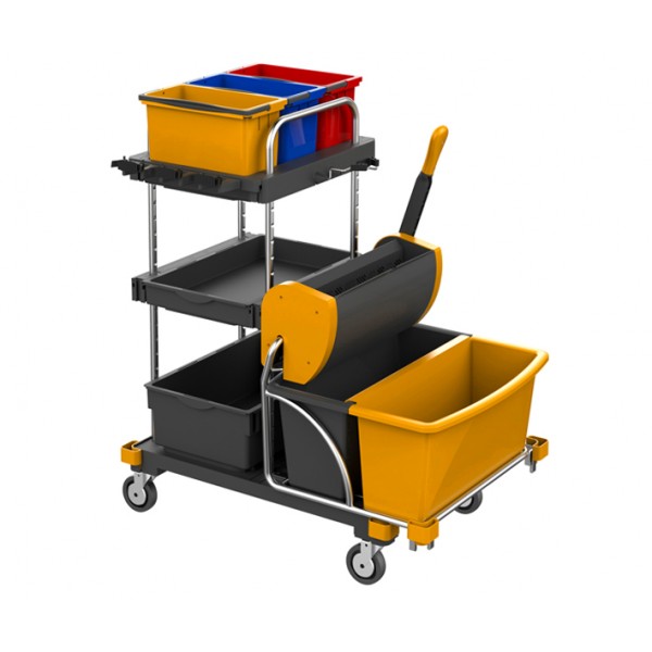 Carucior curatenie Equipe Base II, galeti 2 x 20 litri, storcator si galeti mici 3 x 8 litri